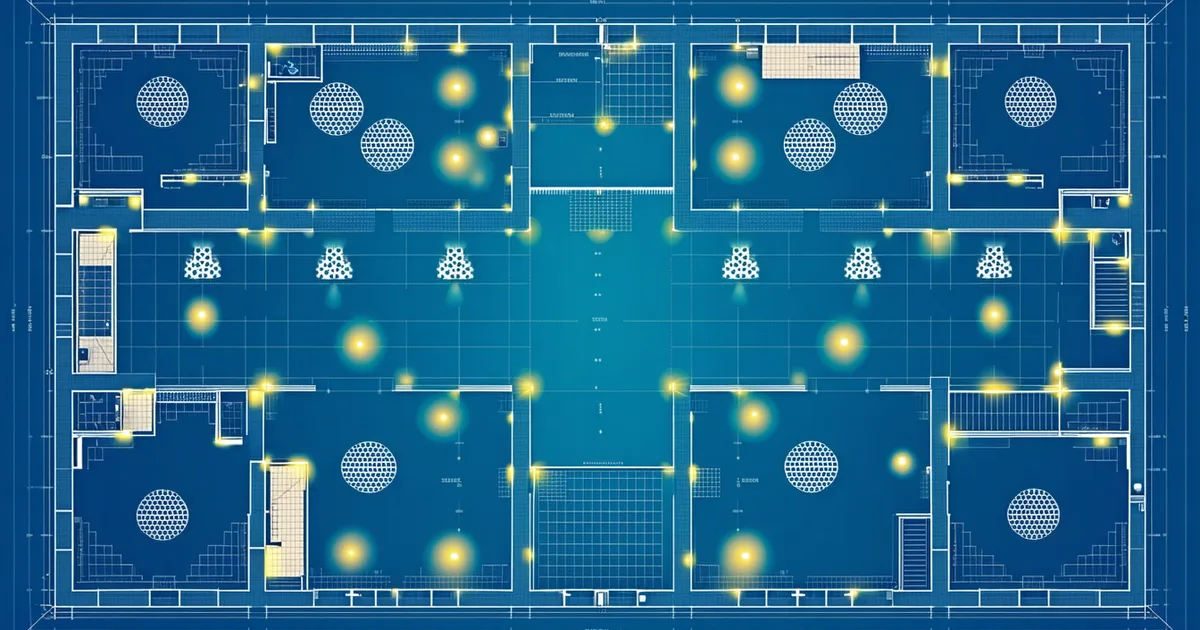 RF coverage heat map visualization overlaid on factory floor plan